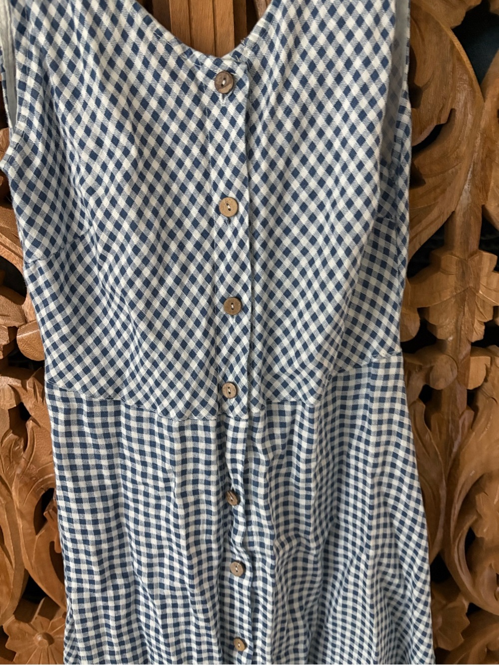 Linen Blue Gingham Button-Front Sundress - Picture 2 of 6